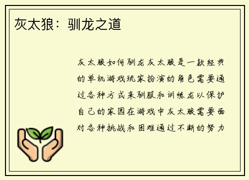 灰太狼:驯龙之道