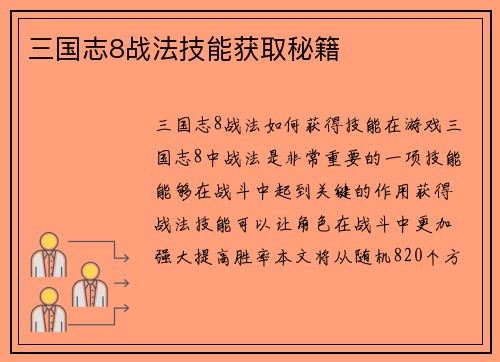 三国志8战法技能获取秘籍